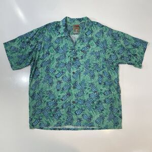 VTG Pineapple Connection Men’s Hawaiian Shirt Size Large Blue Green Floral